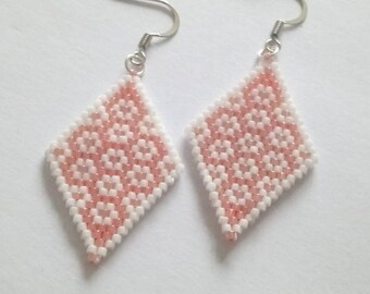 Miyuki diamond earrings handwoven white and orange coral