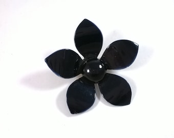 Vintage Black Flower Brooch - Large Enamel Daisy Pin - Retro Jewelry 1960s