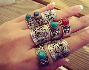 Bohemian jewelry- Stacking ring- Adjustable Tibetan Silver Filigree Amulet Ring- Tibetan Mantra Ring- Buddhist jewelry- Tribal ethnic Rings