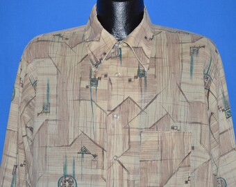 70s K Mart Geometric Big Collar Disco Shirt Extra Large