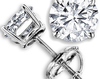 2.25 carat G-H SI genuine round diamond stud earrings 14k white gold 100% natural