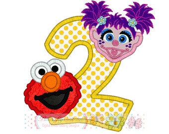 Elmo Abby Caddaby Birthday Number 2 Digital Embroidery Applique Design