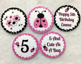 Set of 50/100/150/200 Personalized Ladybug 5th Birthday Party 1 Inch Confetti Circles