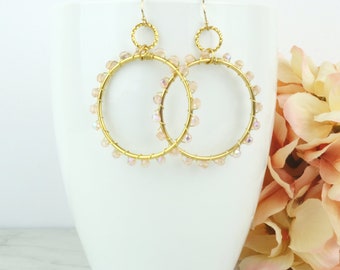 Wire wrapped gold hoop earrings