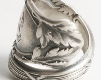 Leaf Ring, Organic Ring, Sterling Silver Spoon Ring, Oak Leaves, International Silver Co, Handcrafted Gift, B, Adjustable Ring Size 6145