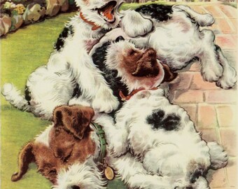 Vintage Dog Print Terrier Puppies by Winifred Martin C. 1953 Vintage Decor 11x14"
