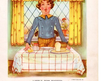Little Tom Tucker Mother Goose Nursery Rhymes Illustration by Eulalie 1930s Childrens Book Print