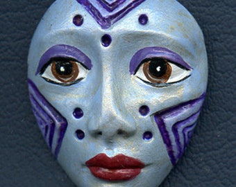 Polymer Clay One of a Kind Spirit Doll Pale blue, purple Detailed Face Cab Un Drilled SPF 1