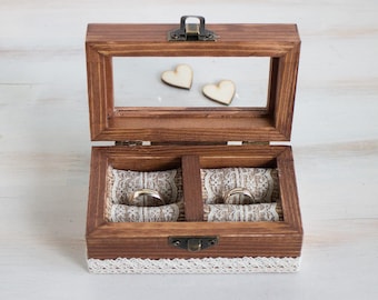Anillo de boda de la boda personalizada caja grabado anillo portador caja boda rústica caja propuesta caja cristal anillo anillo soporte Еngagement caja
