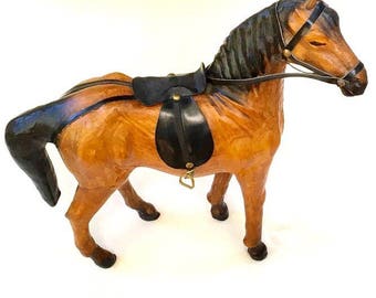 Vintage Leather Horse Statue