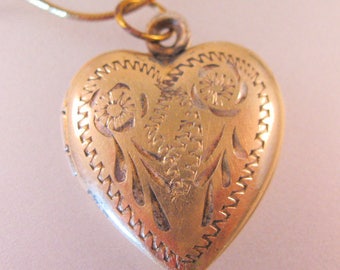 1940's 10k GF over Sterling Silver Heart Locket Pendant Necklace 18" Vintage Jewelry Vintage Locket