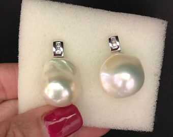 SALE - Baroque Pearl Earrings; Baroque Stud Earrings; Baroque Pearl Earrings; Large Baroque; Baroque Jewelry; 14mm x 17mm baroque
