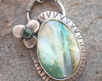 Emerald Variscite Sterling Silver Flower Necklace