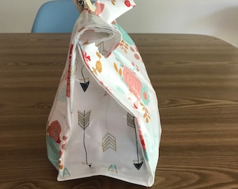 Handmade oil cloth lunch bag