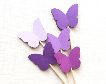 24 Purple Butterfly Cupcake Toppers, Spring Party Decor, Weddings, Showers, Birthdays, Sofia the First, Princess Party, Summer, Nature