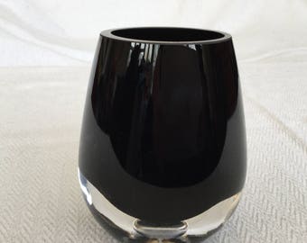 Vintage Deep Purple Clear Cassed Vase Art Glass