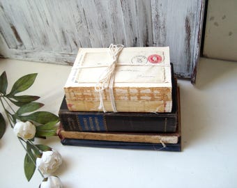 Vintage Book Stack, Antique Book Bundle, Old Books, Shabby Chic, Office Decor, Blue and Brown Book Stack, Photo Props Rustic Farmhouse Decor
