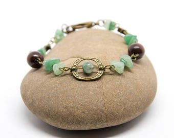 Bracelet agate, aventurine and wood