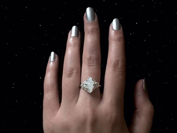 Diamond Marquis Cut Moonstone Ring Solitaire set in High Polish Solid 925 Sterling Silver