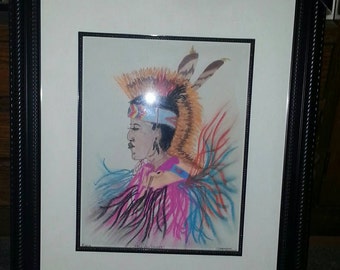 ORIGINAL Pastel Chalk/Pen framed ART of "Cloud Walker" titled: "Pow Wow Dancer"