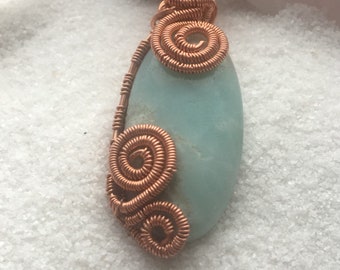Beautiful larimer stone wire wrapped pendant