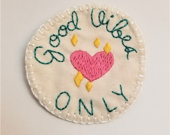Good Vibes Only Heart with Sparkles Merit Badge Patch or Pin, Flair