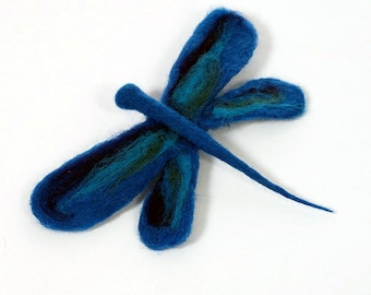 Felted brooch Blue Dragonfly wool felt brooch art textil brooch