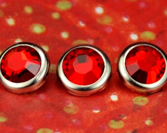 10 Light Siam Crystal Hair Snaps - Round Silver Rim Edition -- Made with Swarovski Crystal Element Rhinestones