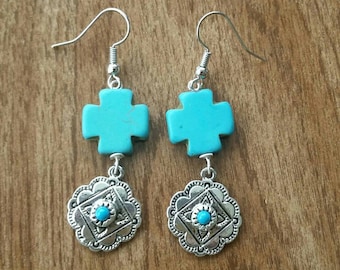 Turquoise cross earrings