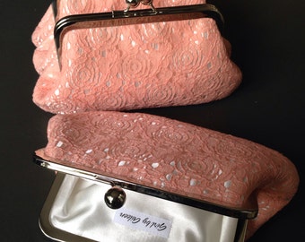 Peach & Ivory Vintage Cotton Lace Clutch