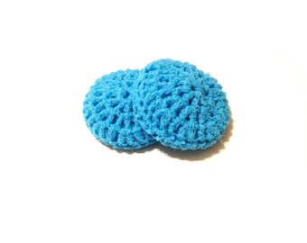 Aqua Blue Crocheted Nylon Netting Dish Scrubbies-Pair