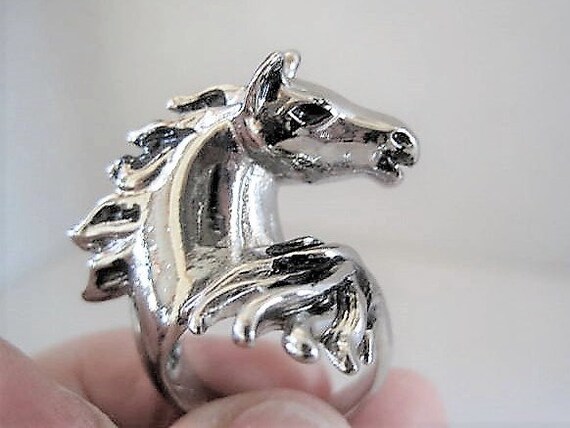 Horse Head Ring, Silver Tone, Gift for Equestrian, Size 7, Statement Piece