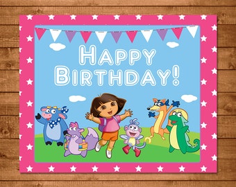 Dora The Explorer Printable Birthday Sign Pink - Dora Birthday Sign -- Dora The Explorer Party Favors -- Dora The Explorer Birthday Banner