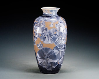 Porcelain Vase - Crystalline Glaze - Blue, Grey - Hand Made Ceramics - FREE SHIPPING - #A-5400