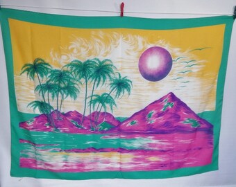 Vintage Large shawl / wall hanging Tropical beach 108cm x 144cm / 42.5" x 56.6"