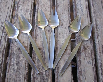 Twelve Vintage Buffet Forks - Splades - Spork -Forks- 1970's - Stainless Steel