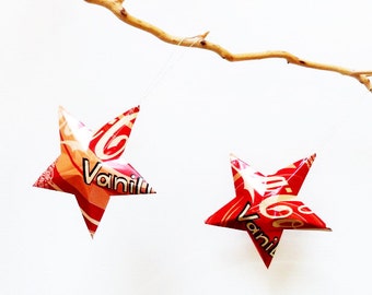 Vanilla Coke Stars Christmas Ornaments Soda Can Upcycled Coca Cola