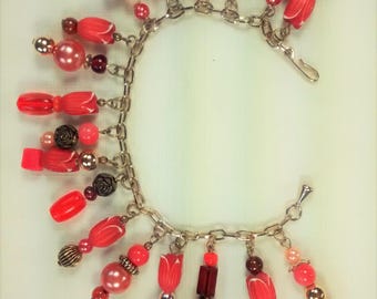 MJ-113, Orange with Tulip Drops Charm Bracelet