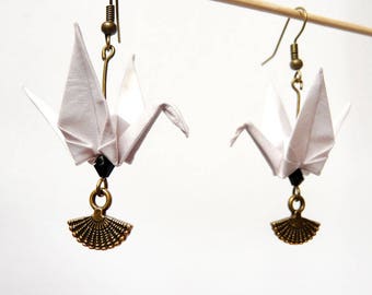 Origami crane earring white