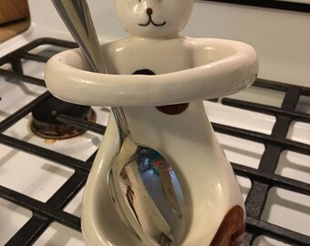 Standing Spoon Rest, Cat Spoon Rest, Kitchen Cookware, Collectible Vertical Pottery Rest