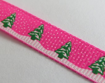 Pink Ribbon dark grosgrain patterned snowy trees