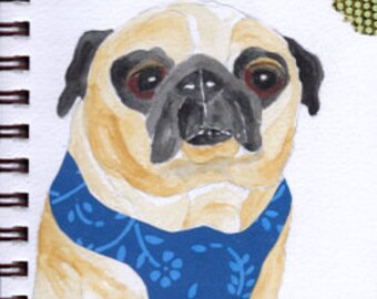 Pug Print - Sketchbook Series - Watercolor & Collage - "Flapdoodle"