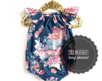 Blue Baby Romper, Floral Bubble Romper, Toddler Romper, Navy Romper, Floral Romper, Summer Baby Clothing, Winter Romper, Spring Romper