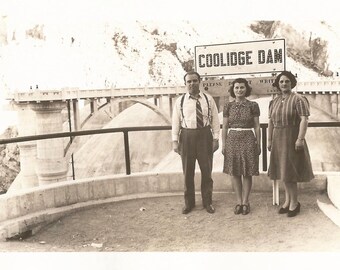 Vintage Snapshot "Visiting Coolidge Dam" Tourist Souvenir Photo Arizona Found Vernacular Photo