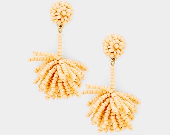 Peach Seed Bead Tassel Earrings