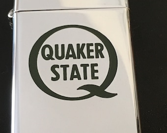 NOS Quaker State Motor Oil Zippo Slim Advertising Lighter - 1980