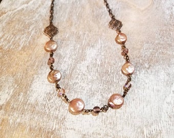 Pink Pearl Filigree Necklace