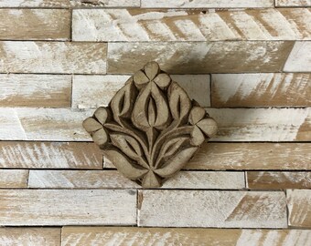 Vintage Wood Printing Block Stamp Made in India Floral/Flower Square/Diamond Design (#26)