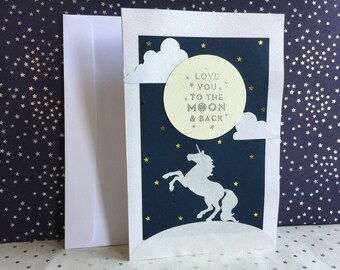 Love you to the Moon and Back Unicorn Greeting Card