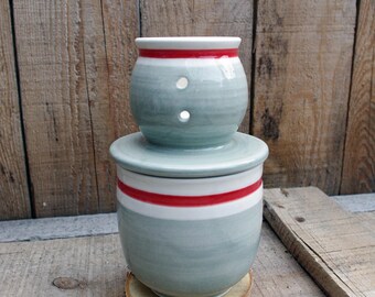 The french butter dish with a wool sock pattern